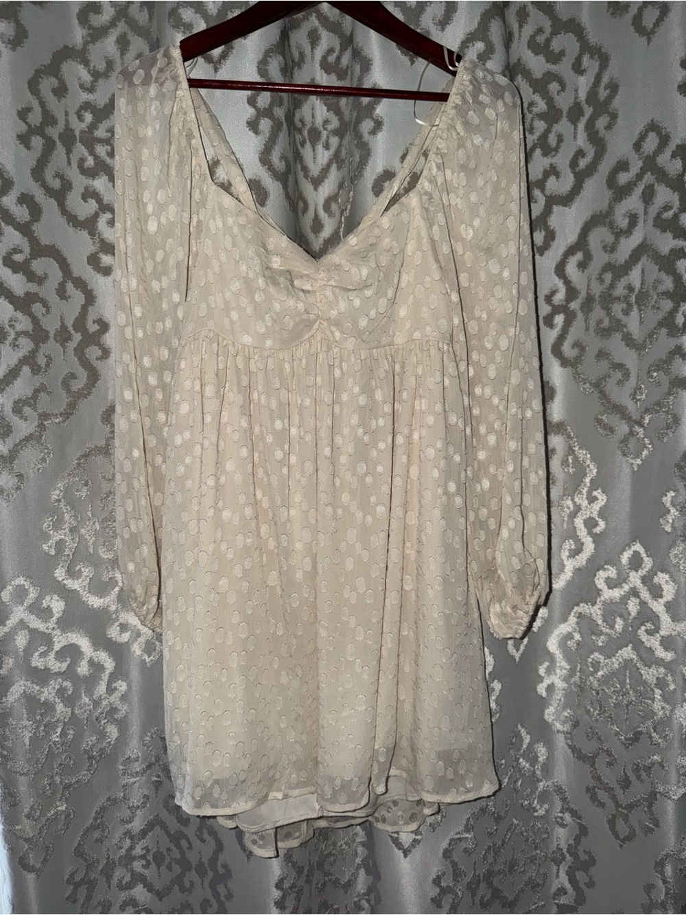 Light Cream Swiss Dot Babydoll Dress